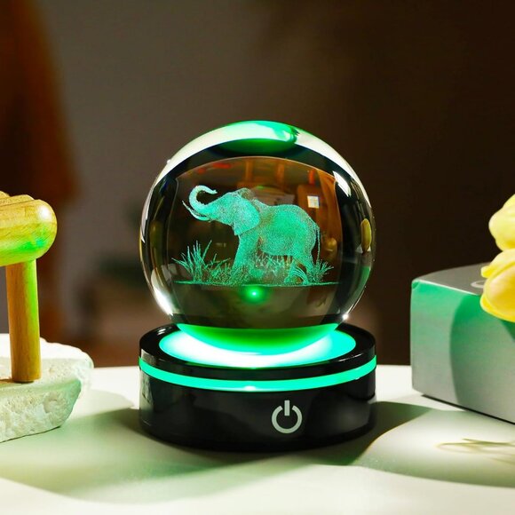 Crystal Elephant 3D Light Sculpture with Blue LED Base and Illuminated Design - Picture 2 of 7